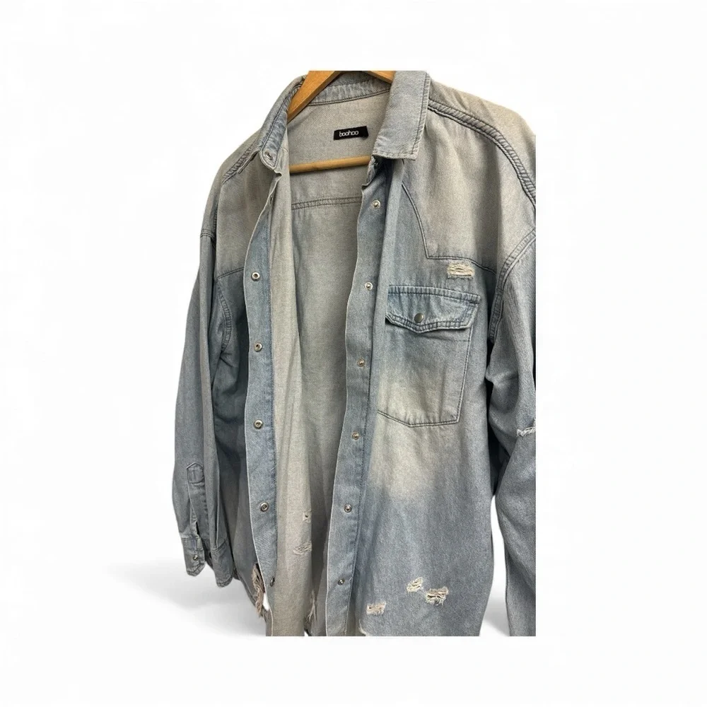 Boohoo Light Blue Distressed Jean Jacket